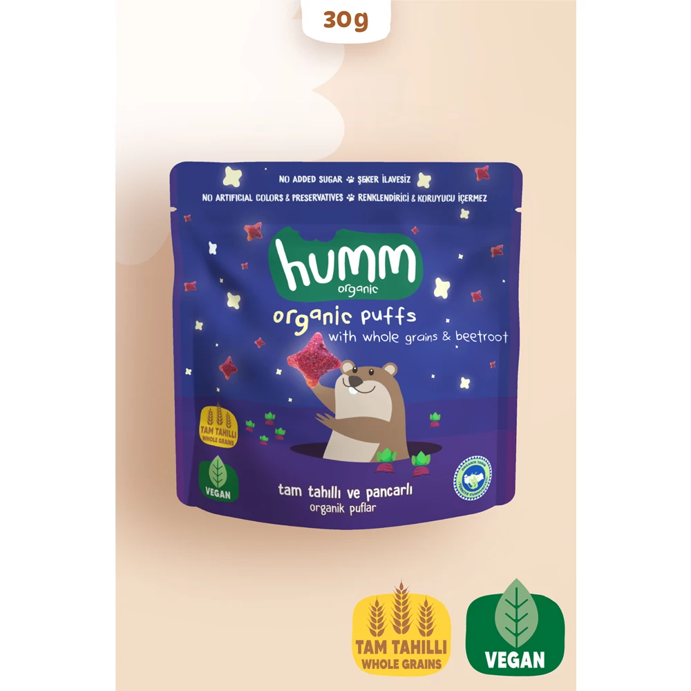 Organik Vegan Tam Tahıllı Ve Pancarlı Organik Puflar - 30g