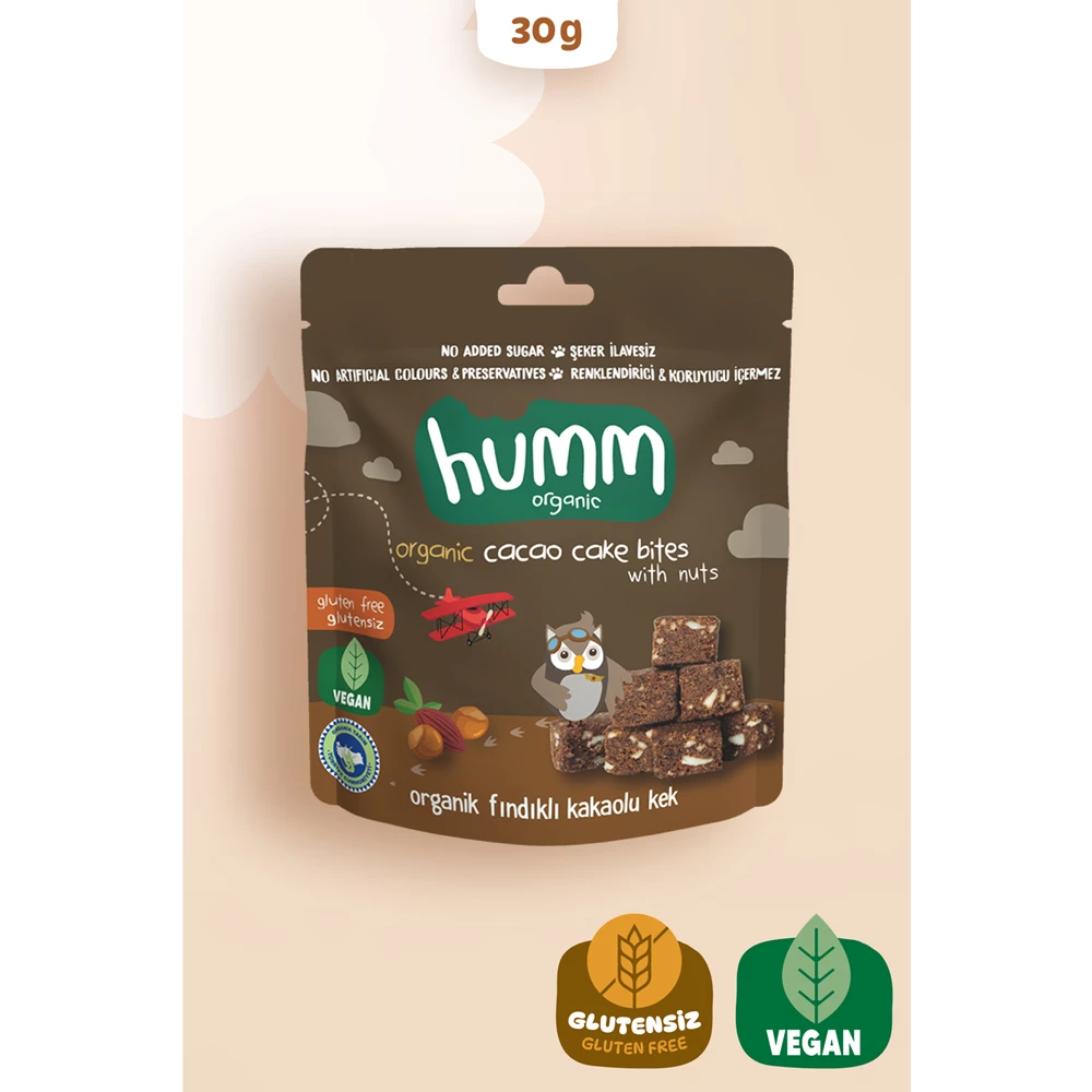 Organik Glutensiz Vegan Kakaolu Ve Fındıklı Kek - 30g