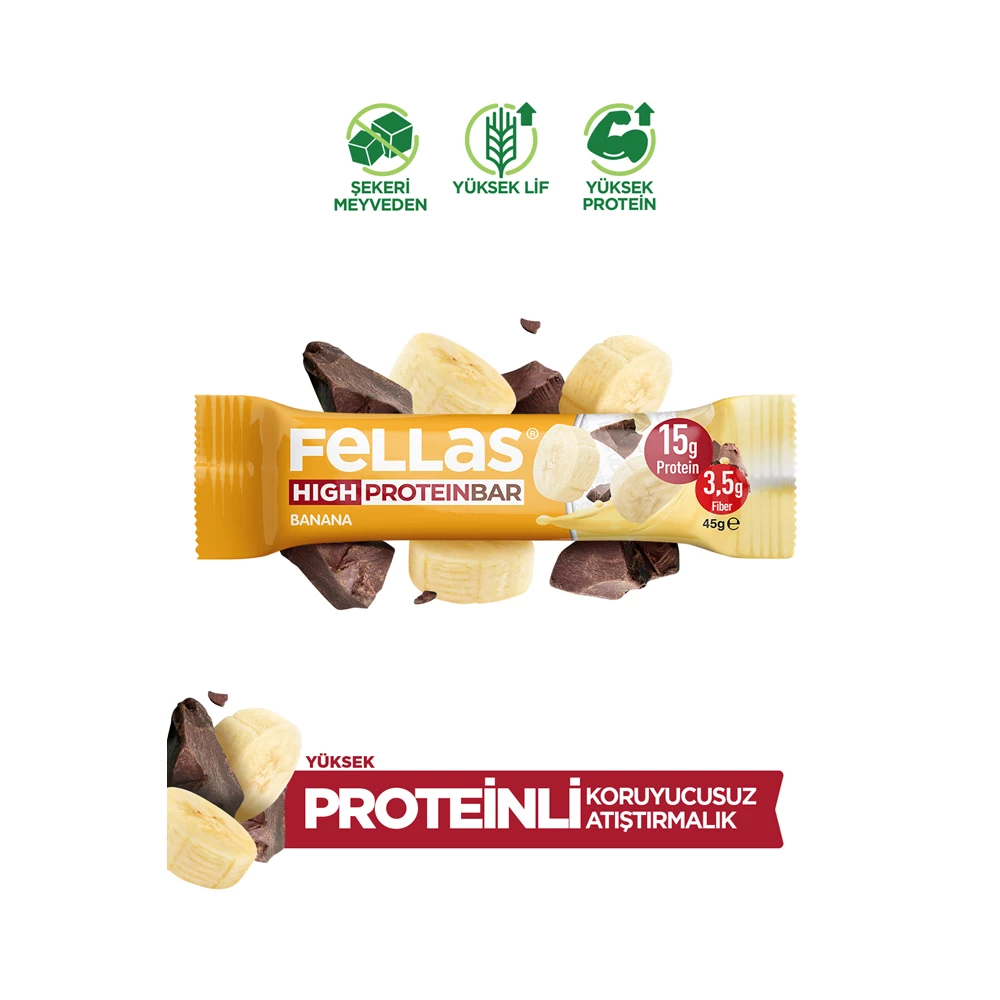 Yüksek Protein Bar - Muzlu (45 g) x 12 Adet