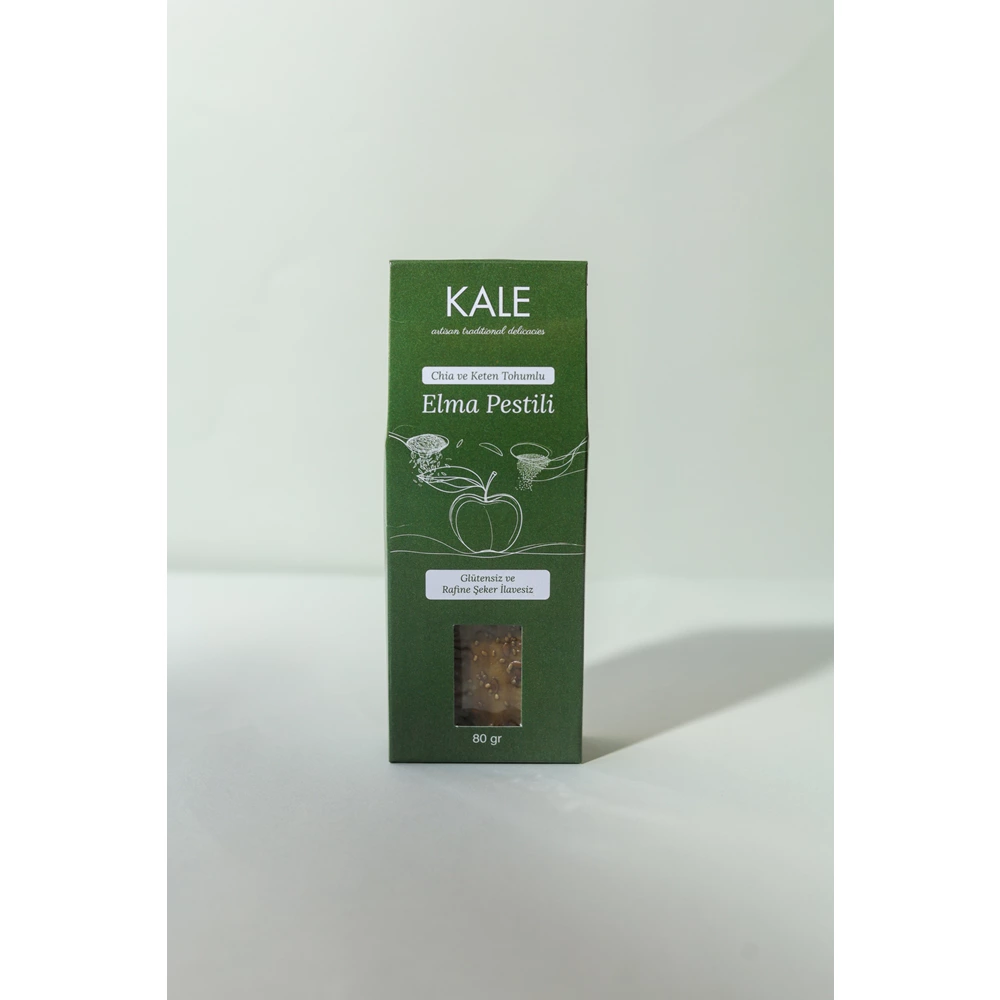 Glutensiz ve Rafine Şeker İlavesiz Chia ve Keten Tohumlu Elma Pestili 80 Gr
