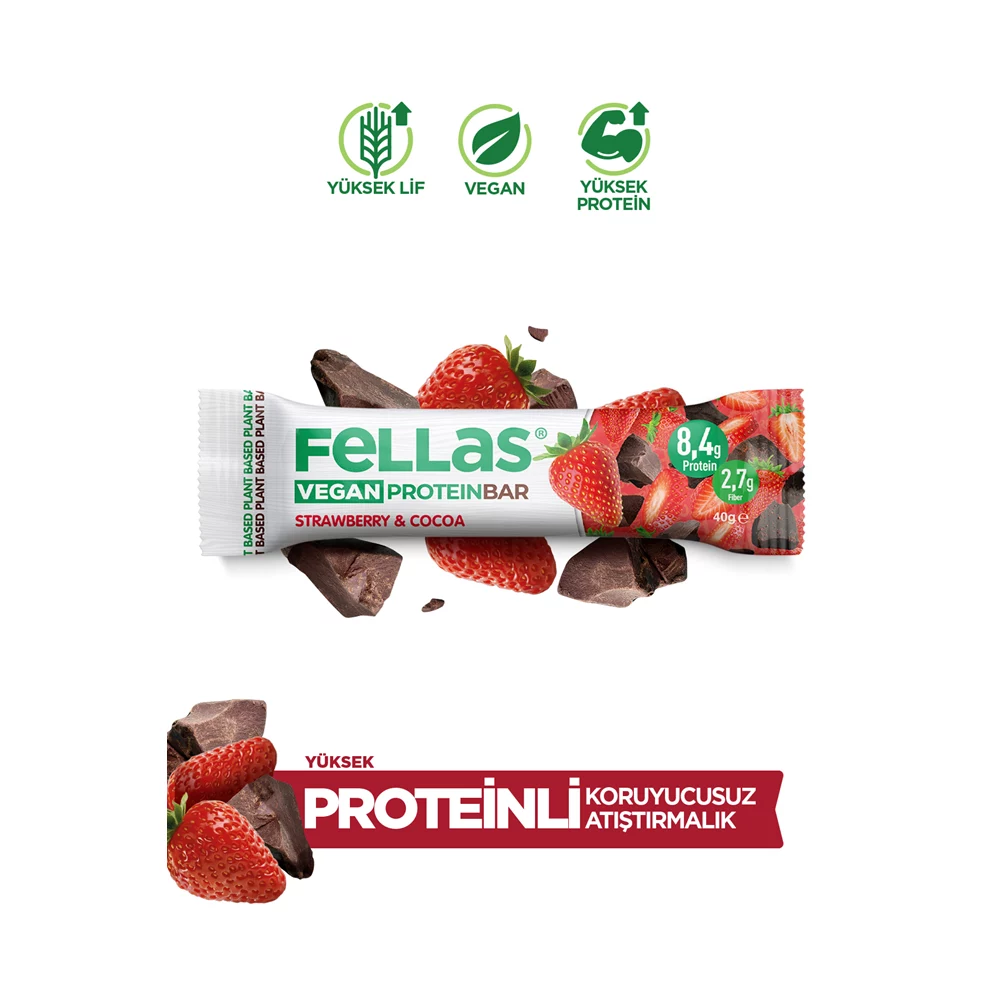 Vegan Protein Bar - Çilekli ve Kakaolu (40 g) x 12 Adet