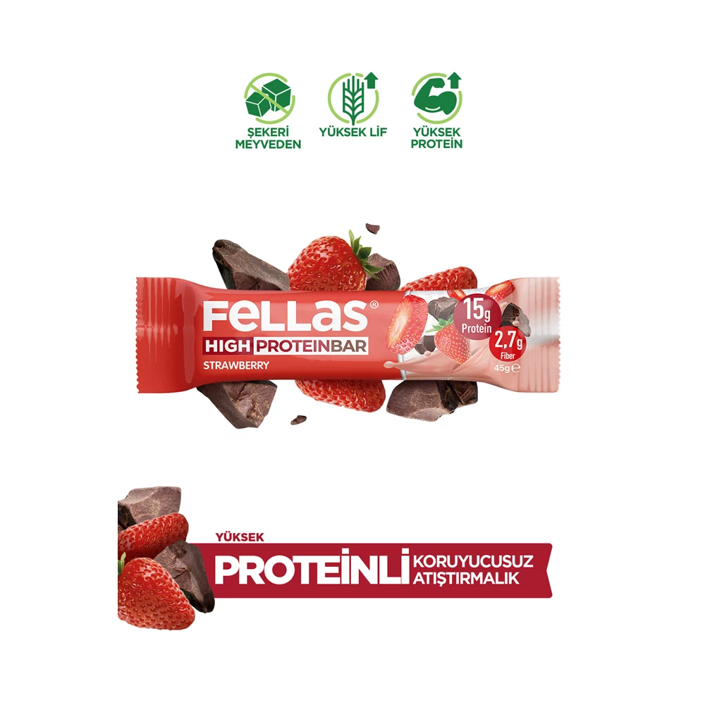 Yüksek Protein Bar - Çilekli (45 g) x 12 Adet